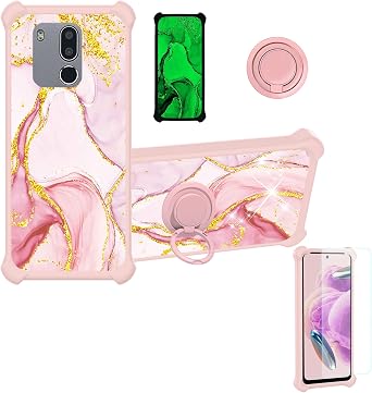 Aroepurt Case Compatible for Senwa Inizio Plus LS5018FP Phone Case Cover [with 1* Tempered Glass Screen Protector][Hard PC + Soft Silicone][Ring Support] [Gold Glitter+Luminous] JSF-FDL