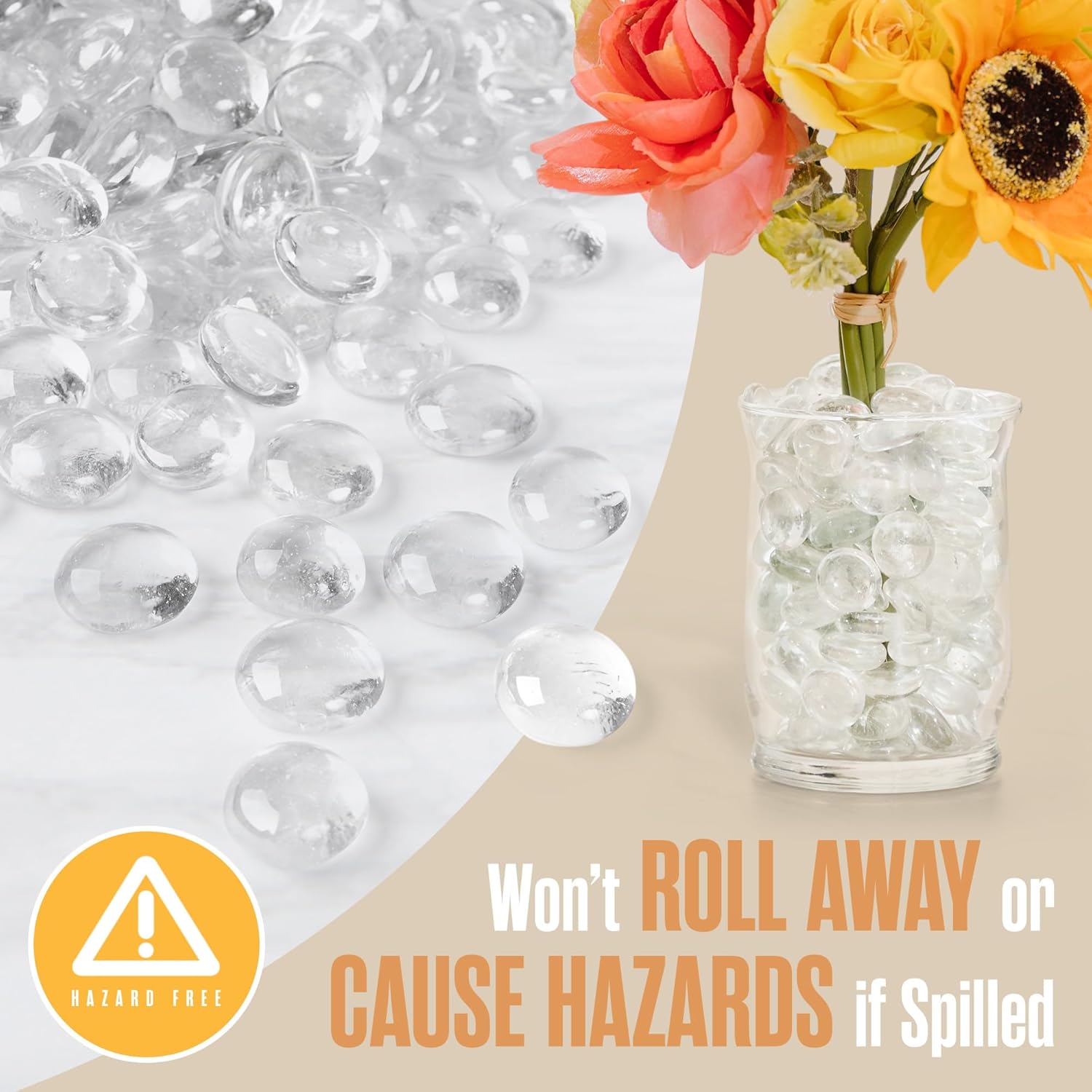 Houseables Glass Marbles, Glass Beads for Vases, Marbles for Vases, 25LB, 2500, Clear Beads, Clear Gems, Fillers for Centerpieces, Decorative Rocks, Flat, Stones, Pebbles, Crafts, Plants, Fish Bowl