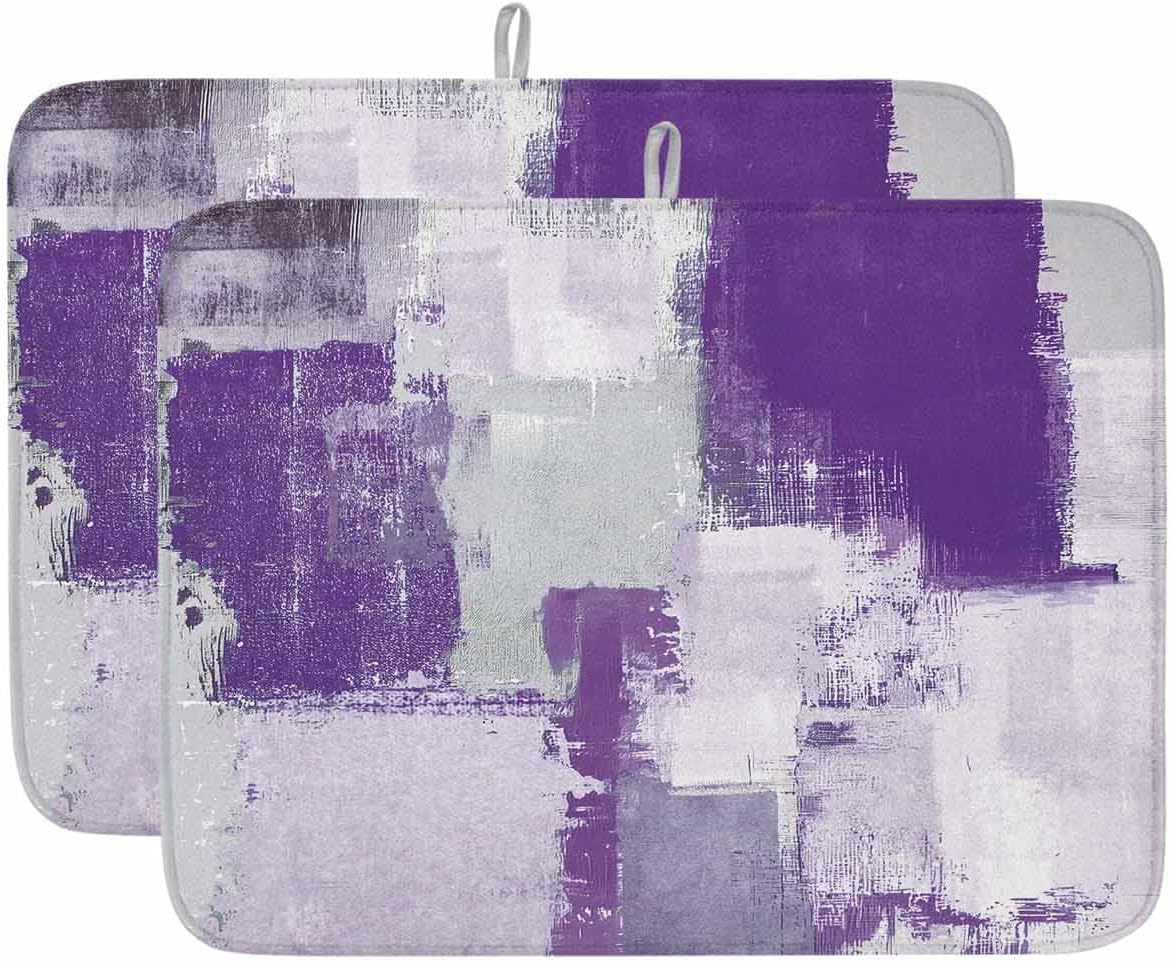 Dish Drying Mat for Kitchen, Abstract Purple Smear Texture Modern Absorbent Kitchen Counter Mat, Dish Drying Pad for Dishes, Utensils, Pots and Camping, 18"x24"(2 Panel)