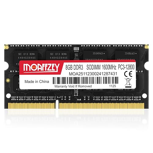 Moaffzey 8GB DDR3 RAM 1600MHz PC3-12800 CL11 Laptop Memory SODIMM, 204-Pin 1.35V/1.5V 2Rx8 Dual Rank Non-ECC Unbuffered Laptop Notebook RAM Upgrade - Black