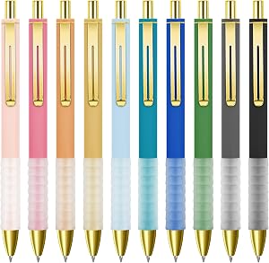 Swiyit Ballpoint Pens,10-Pack Retractable,Black Ink 1.0mm Medium Tip,Soft Grip & Metal Clip,Smooth Writing Pens for Office Journaling Note Taking,Great Gift for Men Women (Multicolor-10PC)