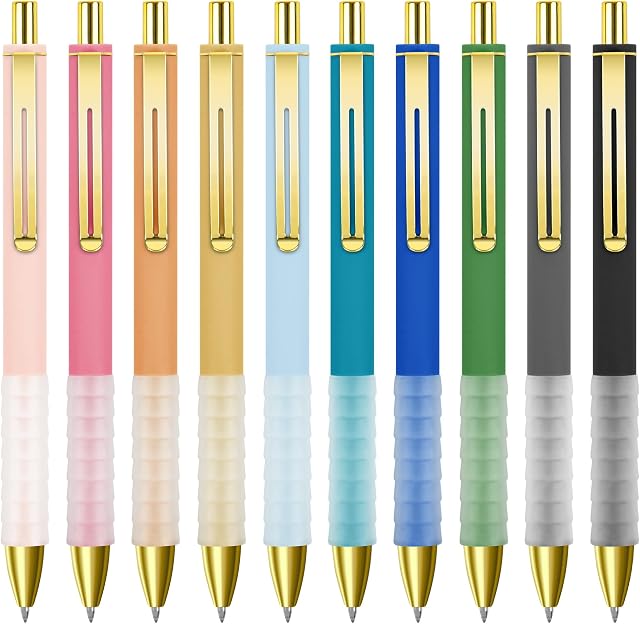 Swiyit Ballpoint Pens,10-Pack Retractable,Black Ink 1.0mm Medium Tip,Soft Grip & Metal Clip,Smooth Writing Pens for Office Journaling Note Taking,Great Gift for Men Women (Multicolor-10PC)