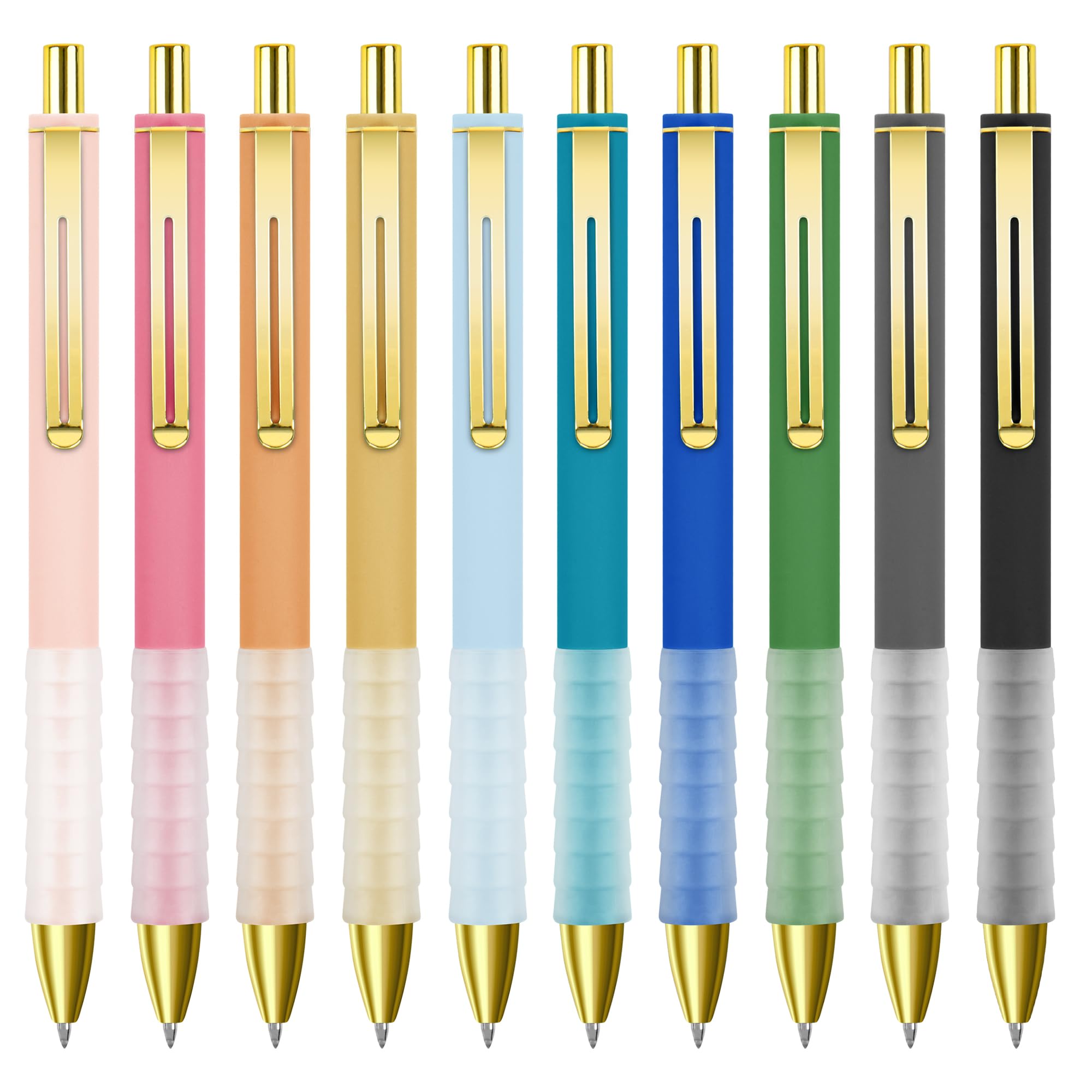 Ballpoint Pens Black Ink,10 PCS 1.0mm Medium Tip Retractable Pen,Long Lasting Smooth Writing Pens with Super Soft Grip,Suitable for Journaling, Take Notes,Gift for Women Men（Multicolor）