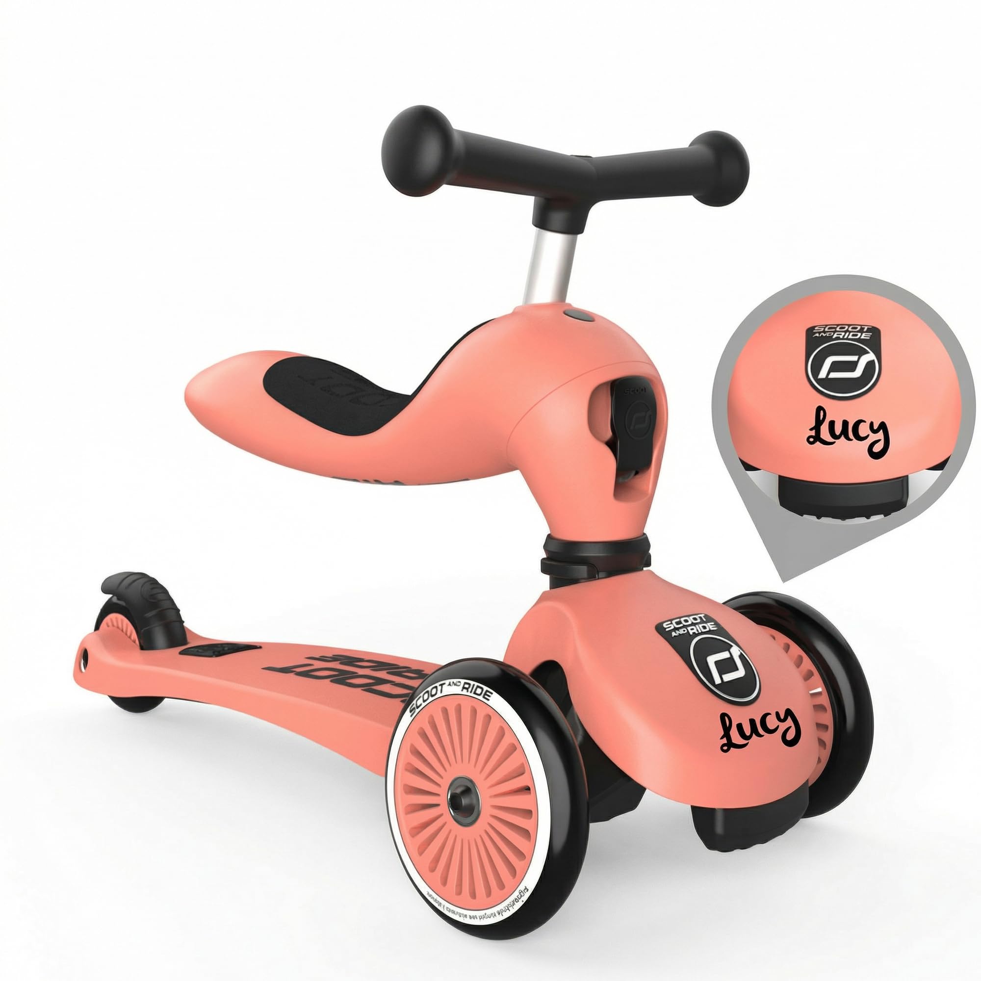 Scoot and Ride – Highwaykick 1 Pêche – 2-en-1 avec siège & réglable en Hauteur – pour Enfants de 1 à 5 Ans – personnalisé avec Le prénom