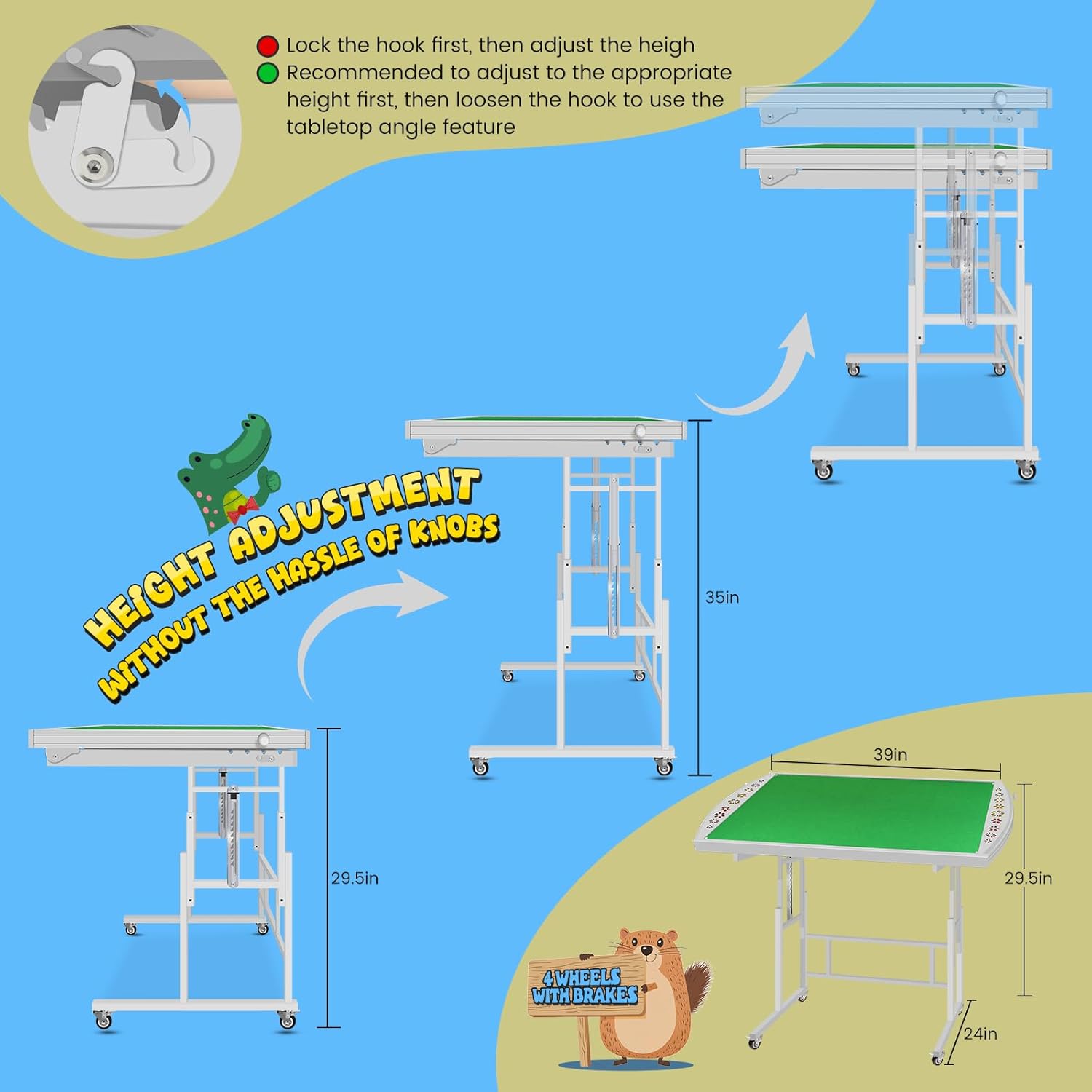 Tilting Puzzle Table with 6 Drawers-1500 Piece,Adjustable Metal Puzzle Board with Angle & Height Portable Jigsaw Puzzle Tables with Legs for Adults (White)