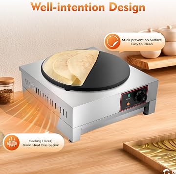 Commercial Electric Crepe Maker, 1700W 16 Inch Electric Pancake Machine, Adjustable 50-300C Crepe Maker Machine Non Stick Crepe Maker Pan for Crepes, Pancakes & Roti