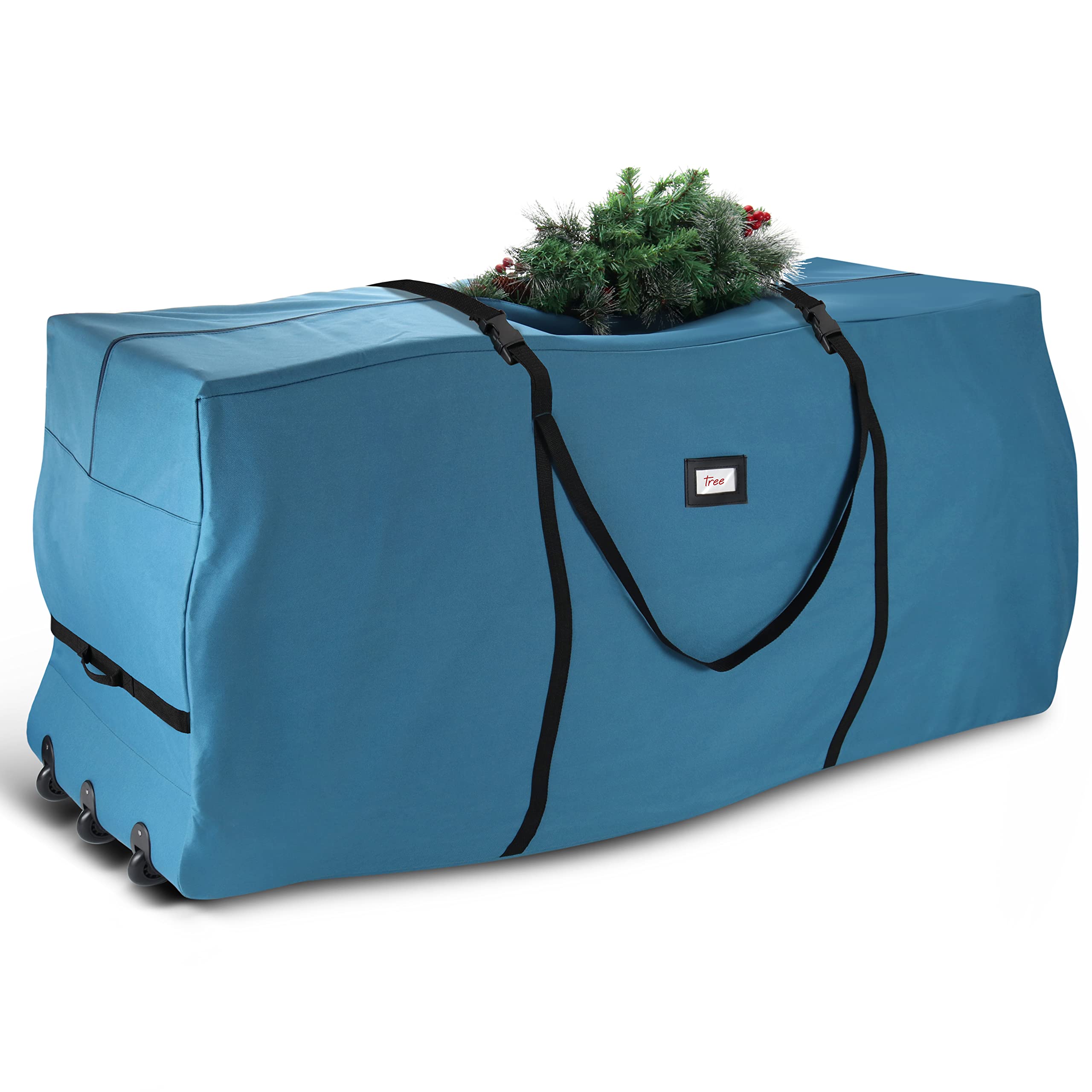 Hearth &amp; Harbor 9 ft Rolling Christmas Tree Storage Bag - Artificial Christmas Tree Bag with Reinforced Handles, Dual Zipper, Wide Opening and Wheels - Storage Container for Trees and Decorations