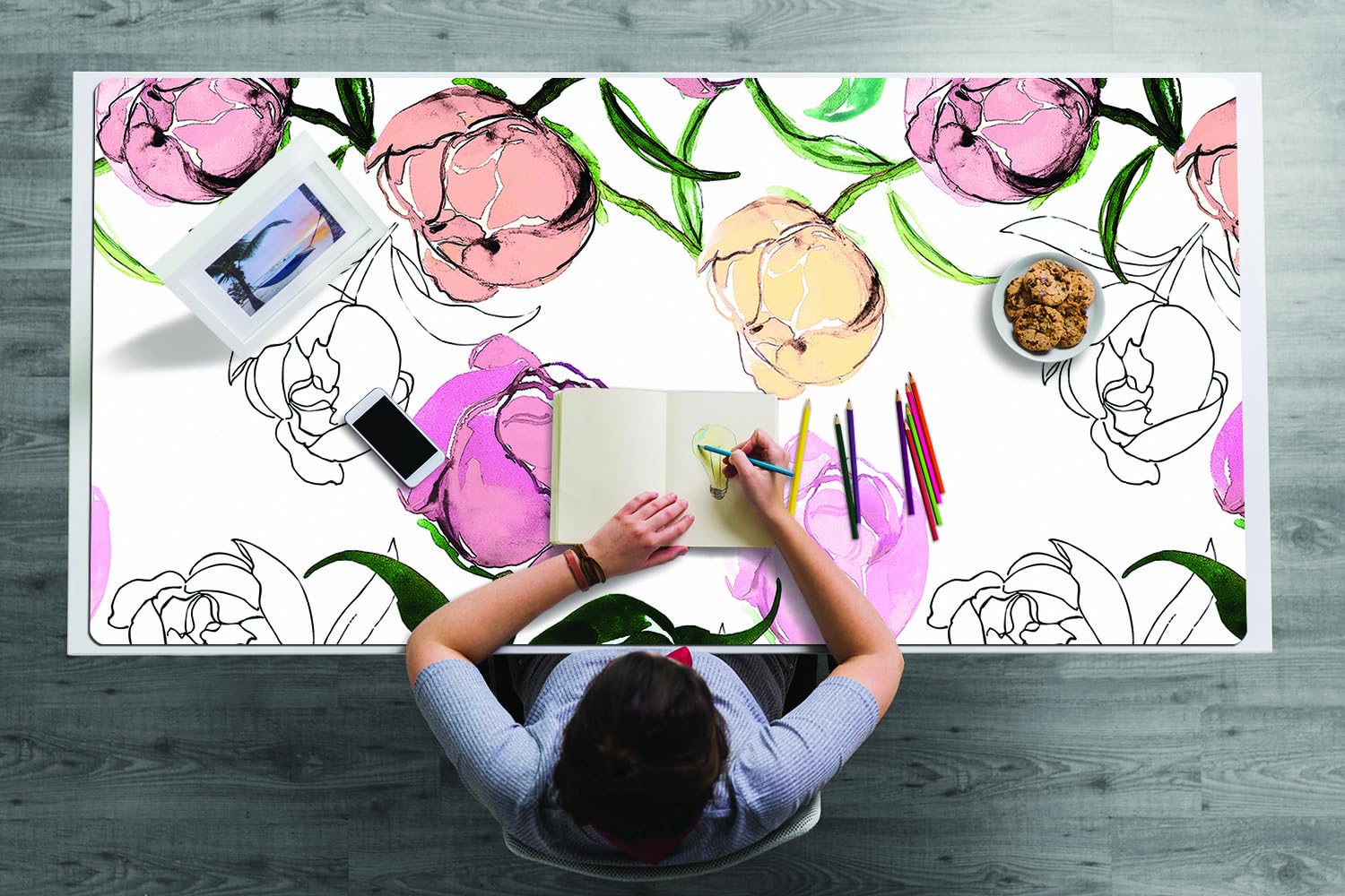 Sottomano da Scrivania 120x60 cm Protezione e Decorazione in Vinile PVC Antiscivolo Impermeabile Facile da Pulire Superficie Protettiva per Ufficio e Casa - Peonie