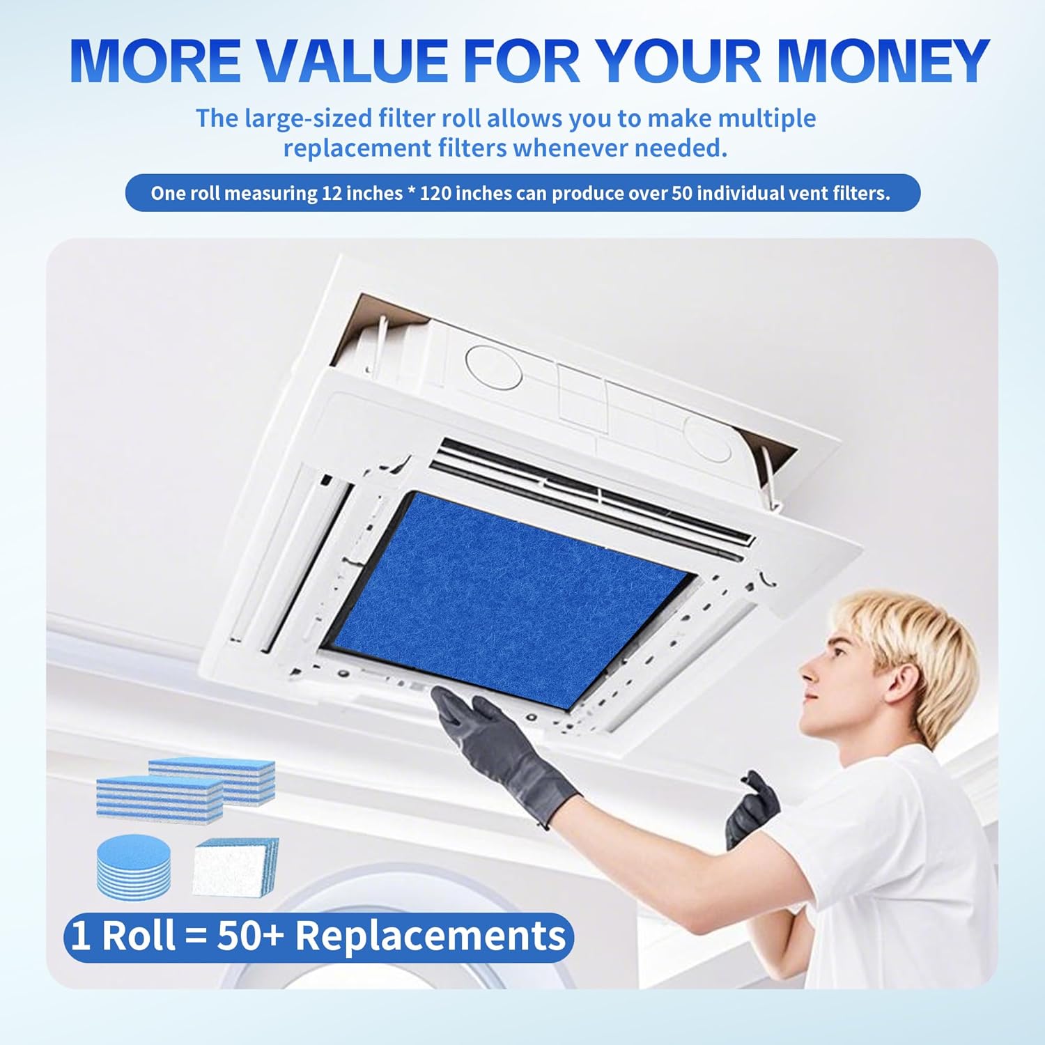 Custom Size Air Vent Filters – 12”x120” Electrostatic Filter Roll with MERV 8 Rating & Hook Tape, Makes 30+ Vent Covers for Home Floor, Grilles, Ceiling, HVAC Furnace Vents - Image 6