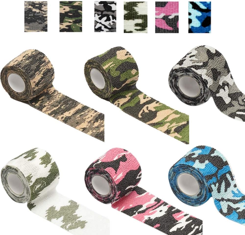 6 Rolls 2 inch 5 Yards Self Adherent Cohesive Bandage Wrap, Camouflage Camo Stretch