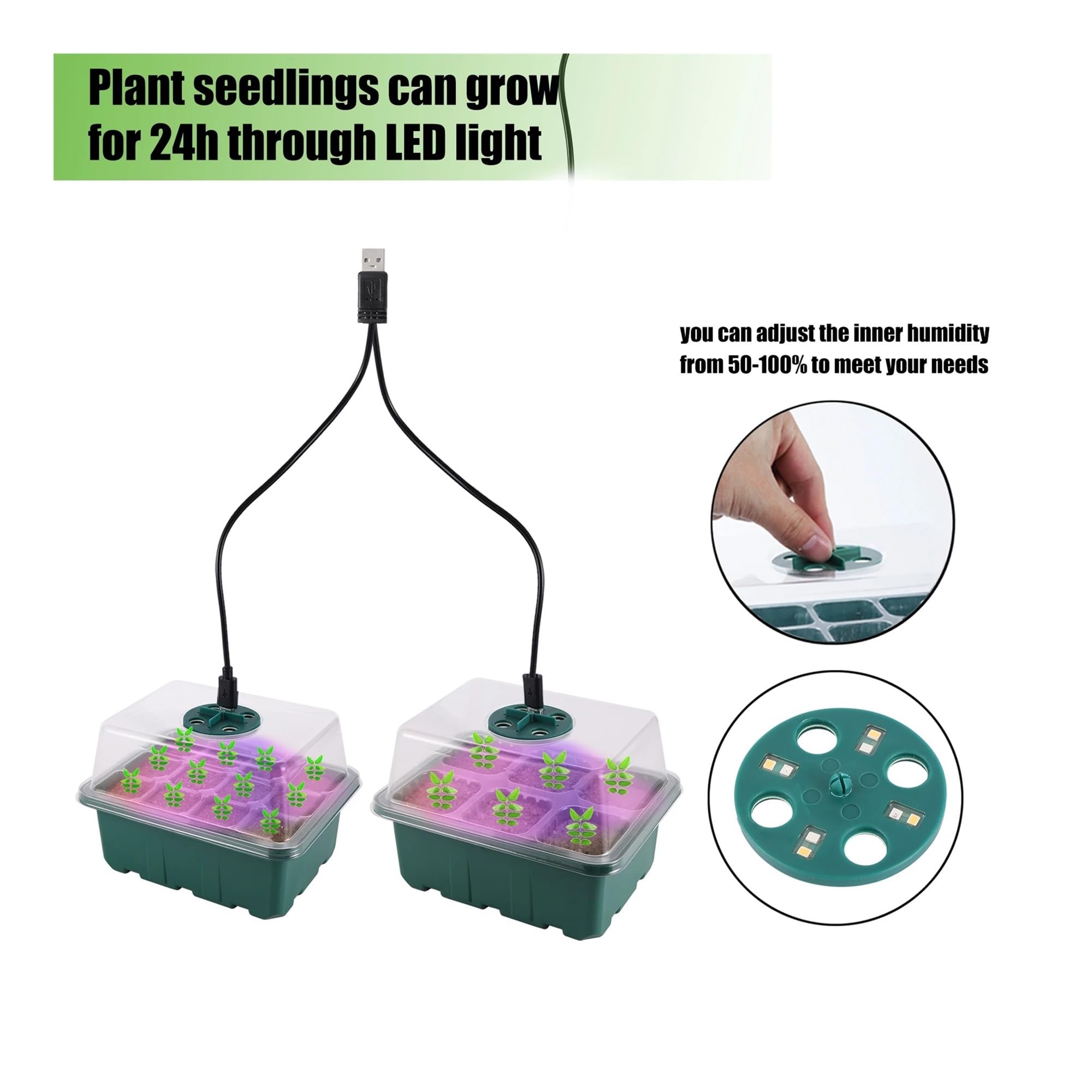 Anzuchtschalen mit Pflanzenlampe, Aussaatsets Feuchtigkeitskuppel, Pflanzenkeimung for den Indoor-Gartenbau Lucky(Kit 9)