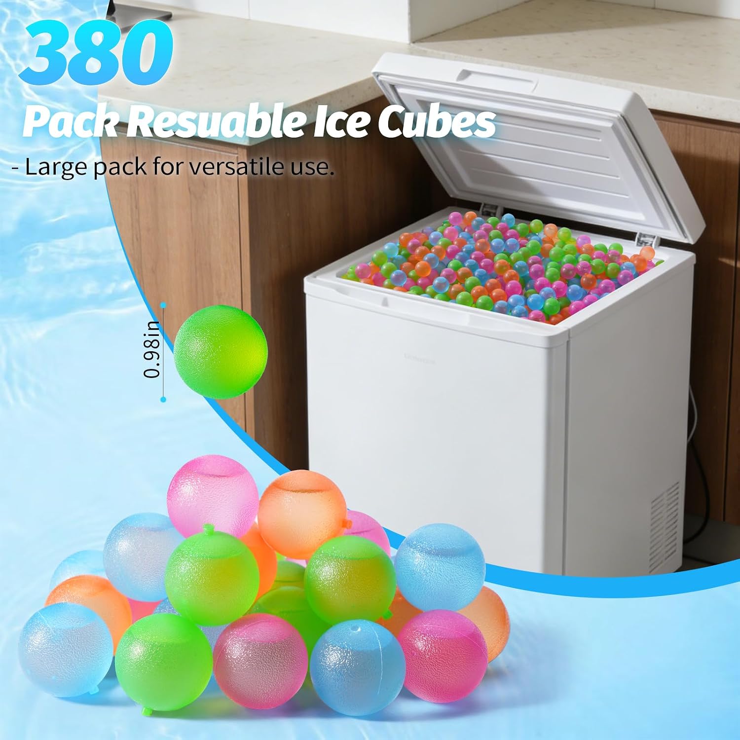 380 Pack Reusable Ice Cube for Drinks - Refreezable Plastic Ice Cubes Without Diluting BPA Free, Washable Ice Cube for Whiskey Coffee Bars Party Ice Bath Camping (Multicolor, Round-380Pack)