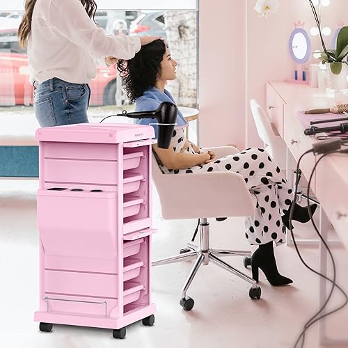 Miniatura 7 de TASALON Carrito profesional de salón con 6 bandejas y 2 soportes, almacenamiento móvil que ahorra espacio para peluquería y estación de belleza,