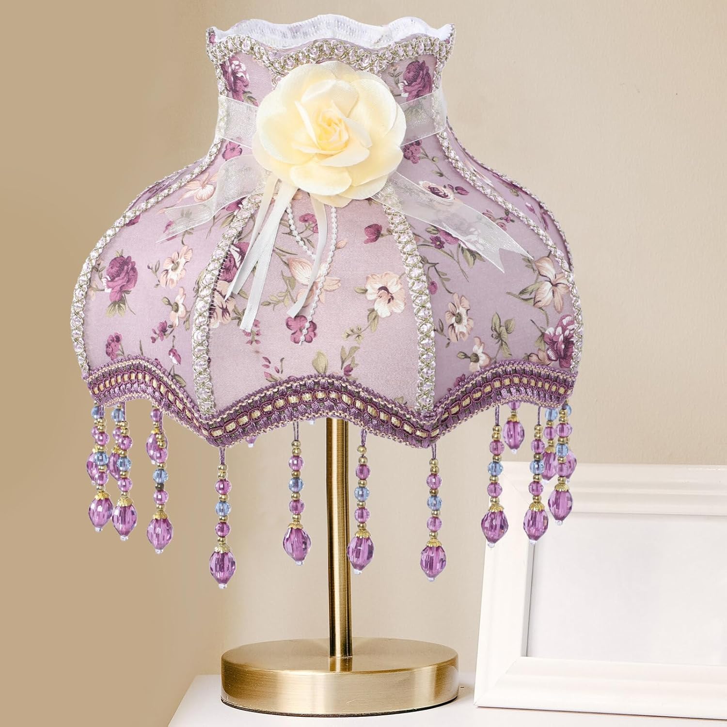 Housoutil Retro Style Lampshade French Floral Decorative E27 Base Small Lampshade for Indoor Lighting