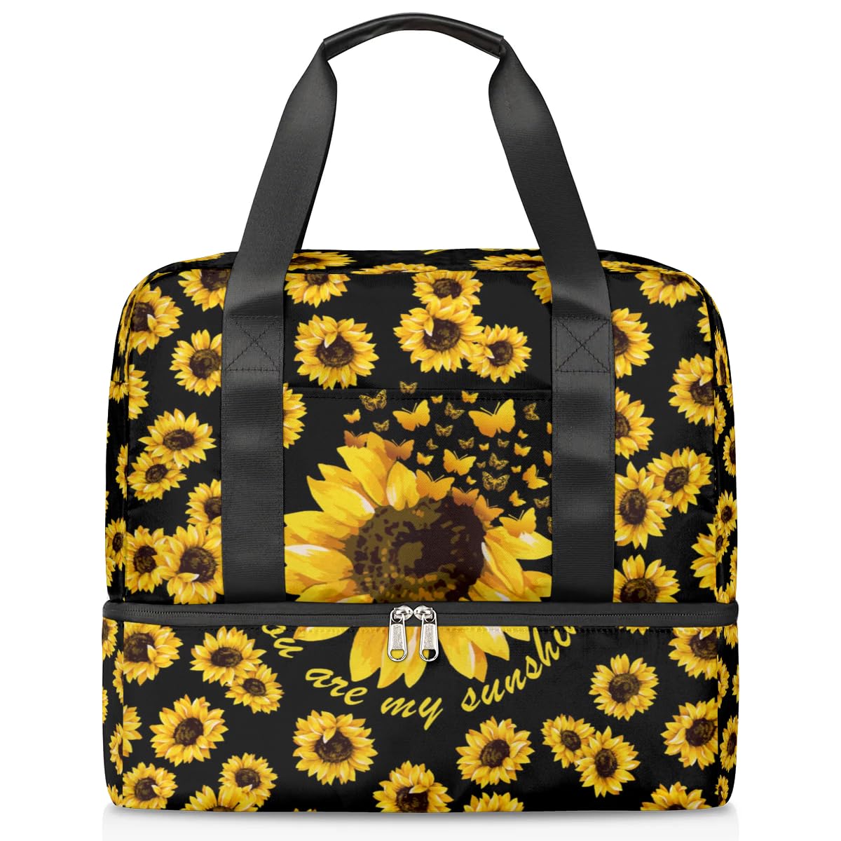 Butterflies Sunflower Travel Duffel Bag Dry Wet Separated Sports Tote Travel Duffle Bag Gym Workout Bag Women Travel Duffel Bag for Women, Travel, Gym, Work