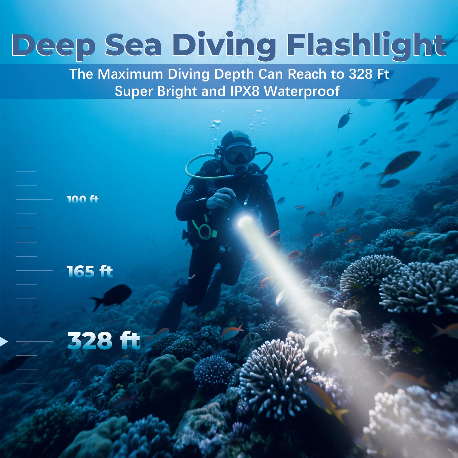 nitescuba Lampe torche de plongée sous-marine 1200 lumens avec support de 100 m avec batterie rechargeable étanche professionnelle submersible pour sous-marin, grotte sous-marine, grotte à la tombée