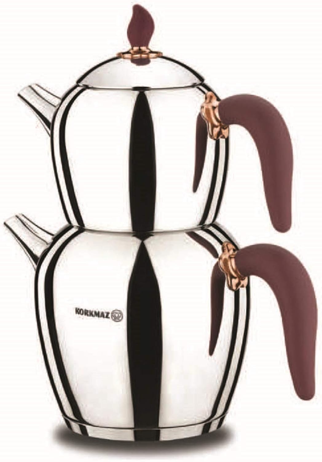 Korkmaz A215 Sehnaz Maroon Turkish Teapot Set for Stovetop