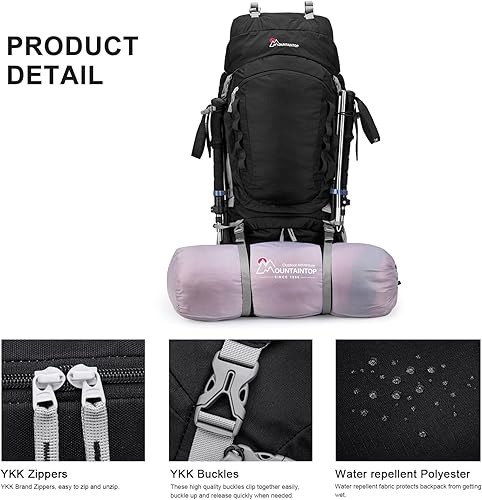 Miniatura 7 de MOUNTAINTOP Mochila de marco interno de 80L para hombre y mujer Mochila de senderismo con cubierta de lluvia