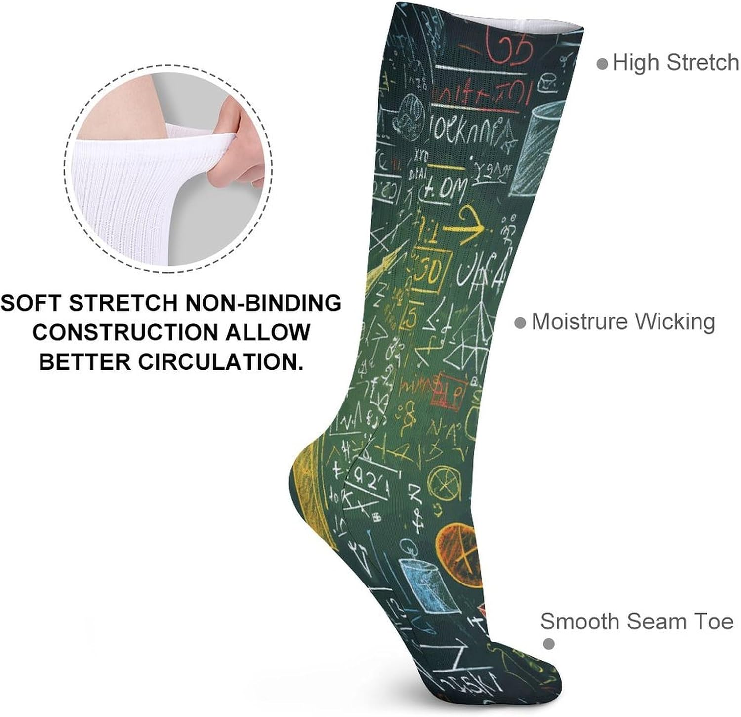 Math Question Knee High Socks Cozy Knee High Socks Soft Mid-Length Sock for All Seasons Daily Wear Adult