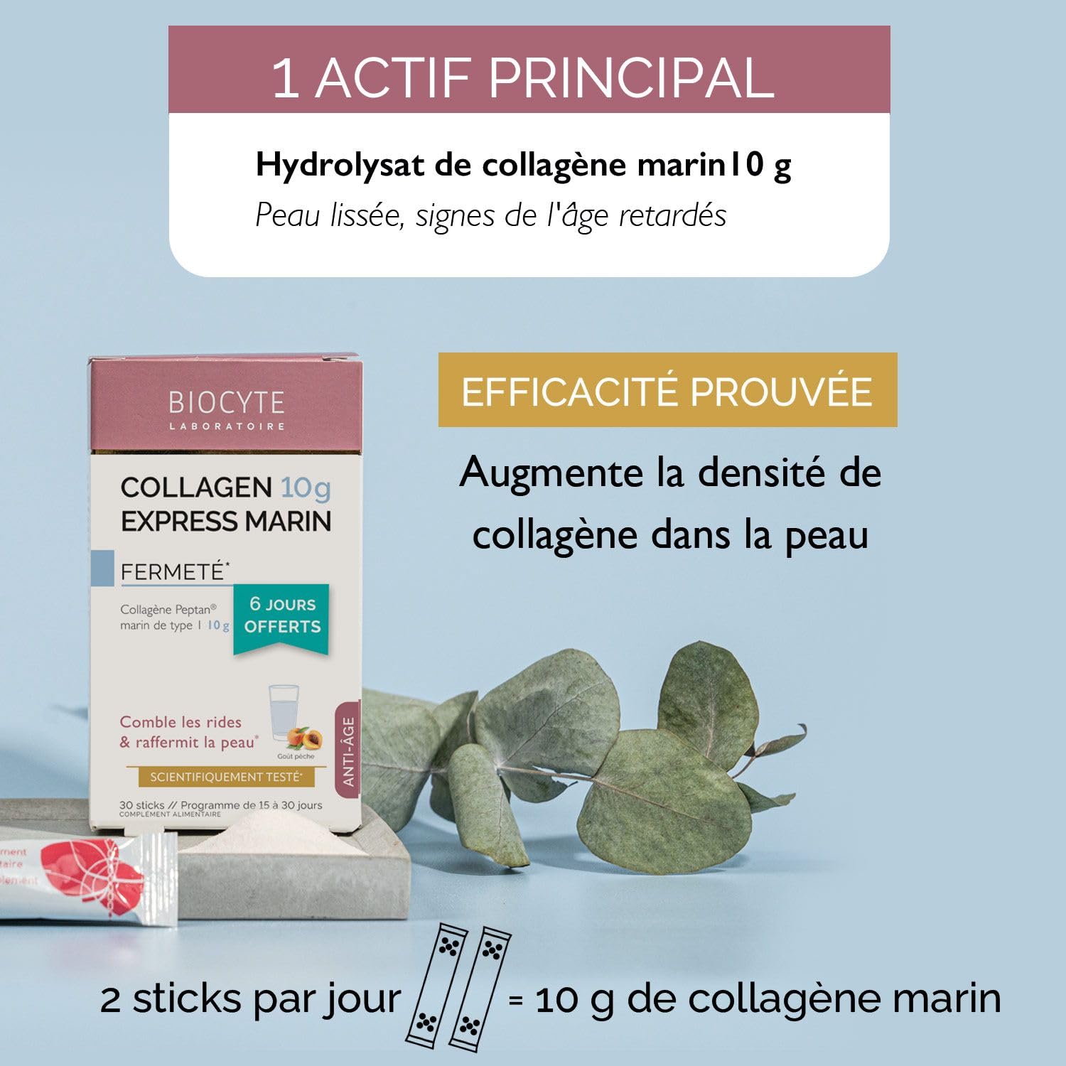 BIOCYTE Collagen 10G Express Marin- Suplement diety przeciwstarzeniowy i młodzieżowy - na bazie hydrolizatu kolagenu morskiego - 30 pałeczek - 15 dni do 30 dni przyjmowania
