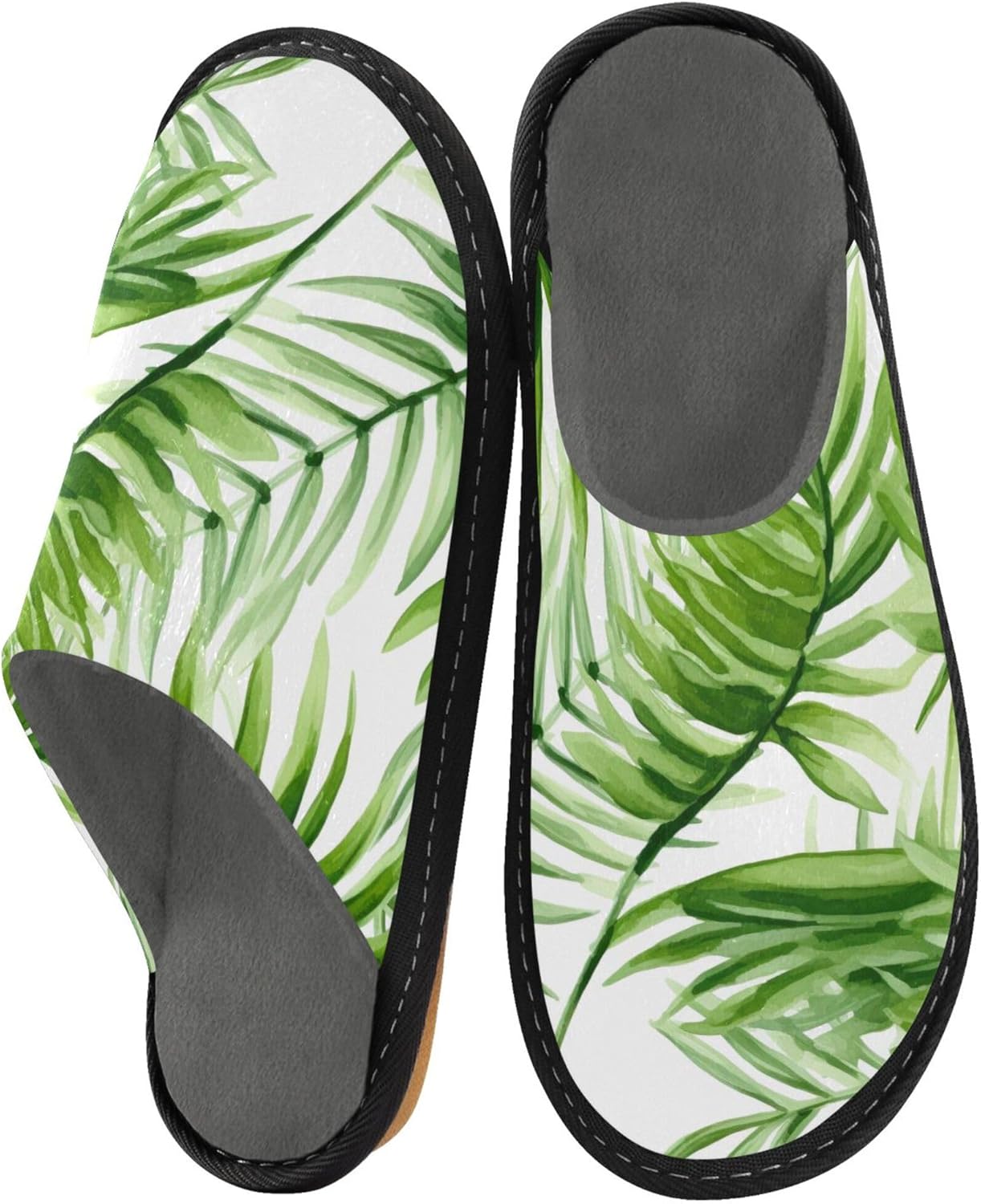 Green Leaves House Slippers – Cozy Fuzzy Slippers for Guests, Washable & Disposable, Perfect for Shoeless Home, Spa & Hotel Use A110651