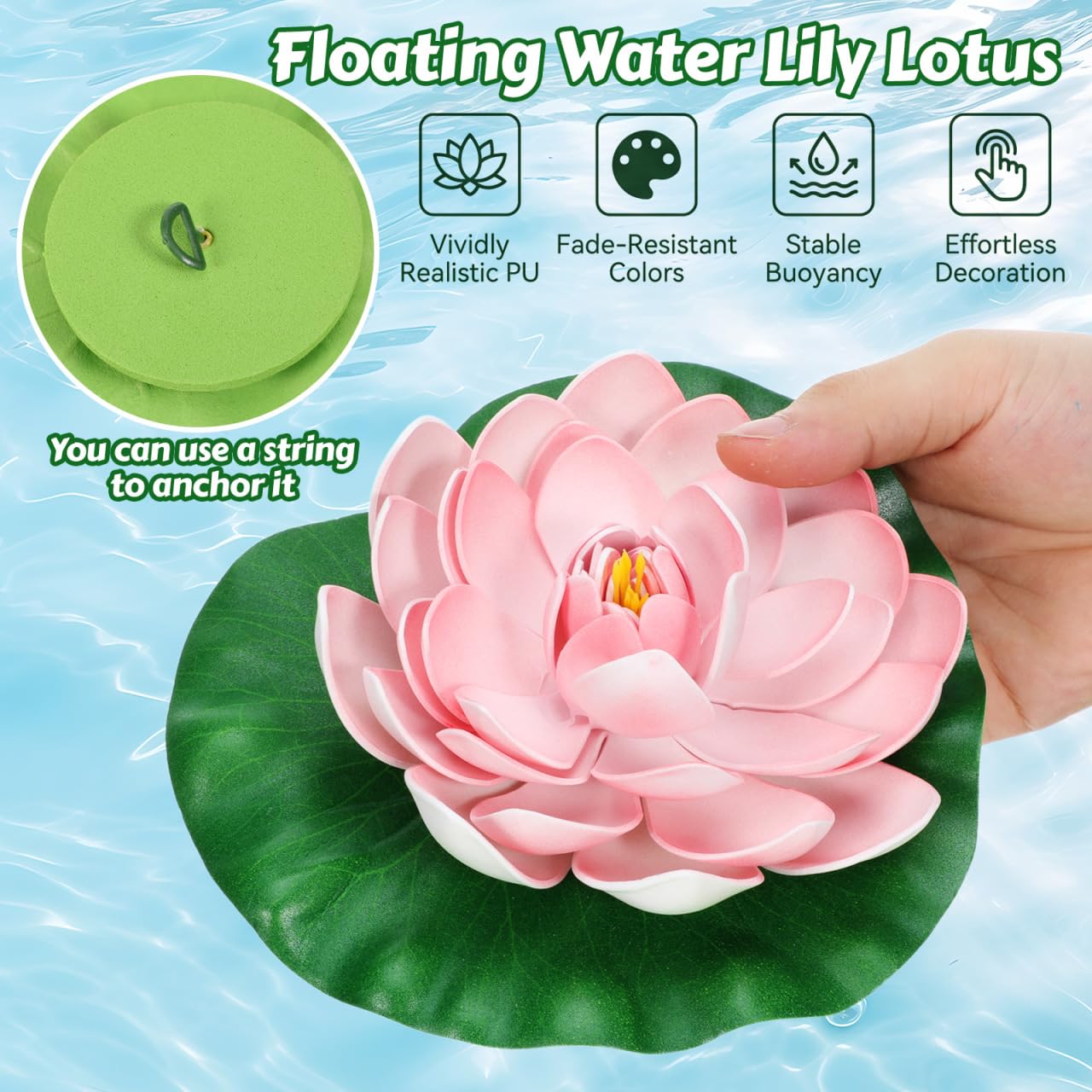 Amosfun 4 Stück Schwimmende Künstliche Lotusblumen Und Seerosen 17 cm Pu Teichdeko Für Garten Aquarium Terrasse Natürliche Wasserpflanzen Dekoration