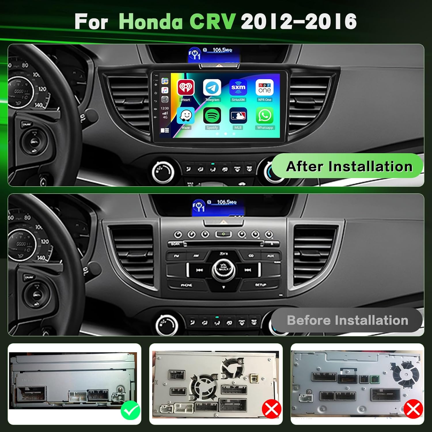 2+64GB Android 15 Car Radio for Honda CRV 2012-2016 Wireless Carplay Android Auto, 9" Touch Screen Car Stereo GPS Navi, WiFi, Bluetooth, Backup Camera, FM RDS Radio, EQ DSP, SWC