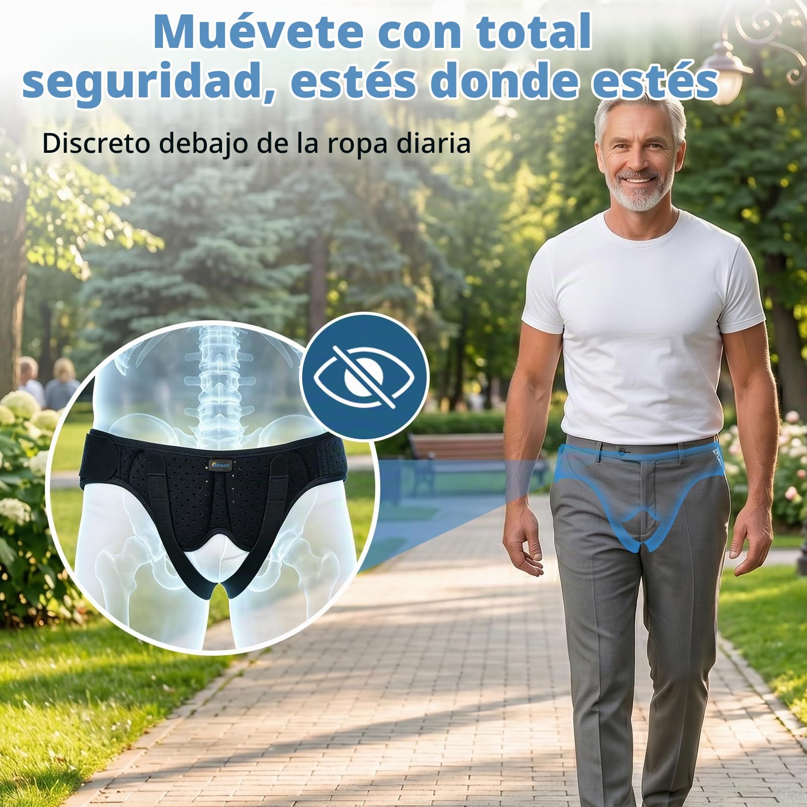 Tenbon Cinturón Soporte Hernia Inguinal Hombre Mujer - Braguero Postoperatorio/Preoperatorio Universal con Almohadillas Extraíbles, Alivia Dolor Ingle Izquierdo/Derecho, Correa Ajustable (Large)