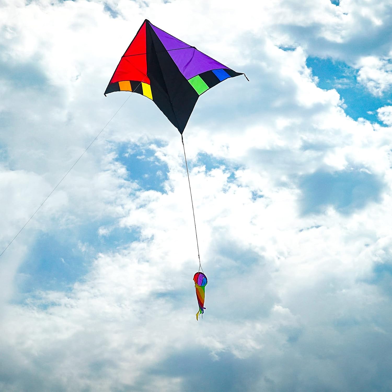 in The Breeze 3116 — Rainbow Zephyr Kite — Colorful, Easy-Flying Delta Kite with Windsock Tail