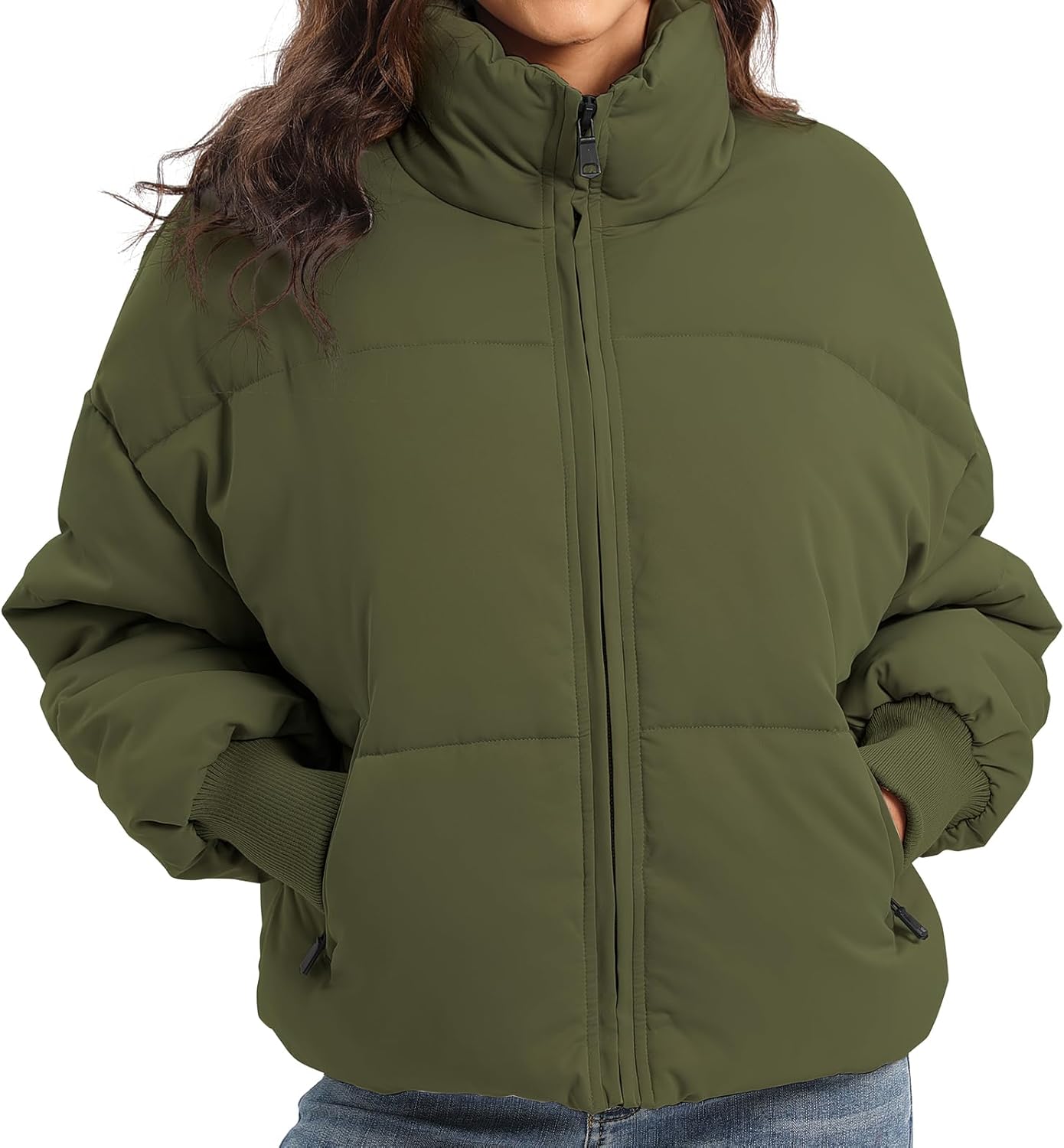 Women's Winter Coat Puffer Jacket, Quilted Down Cropped Lightweight without Hood for Snow Warm - Image 3