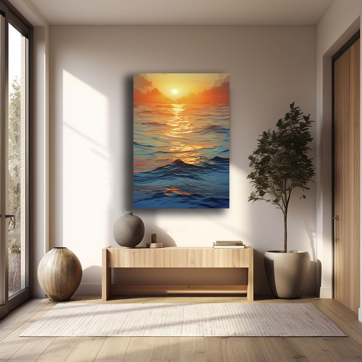 Quadro Moderno Tramonto Sul Mare - Stampa Su Tela 70x100cm, Decorazione Per Soggiorno O Camera - Foto 7