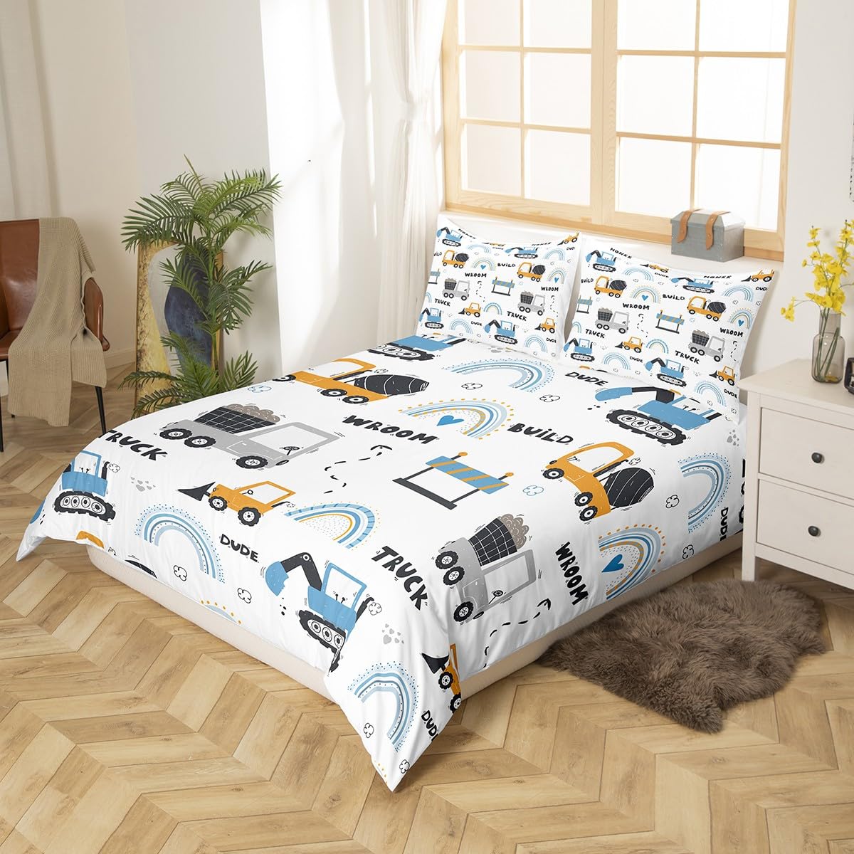 Manfei Truck Duvet Cover Set Single Size, Construction Car Comforter Cover with 1 Pillowcase - Image 2