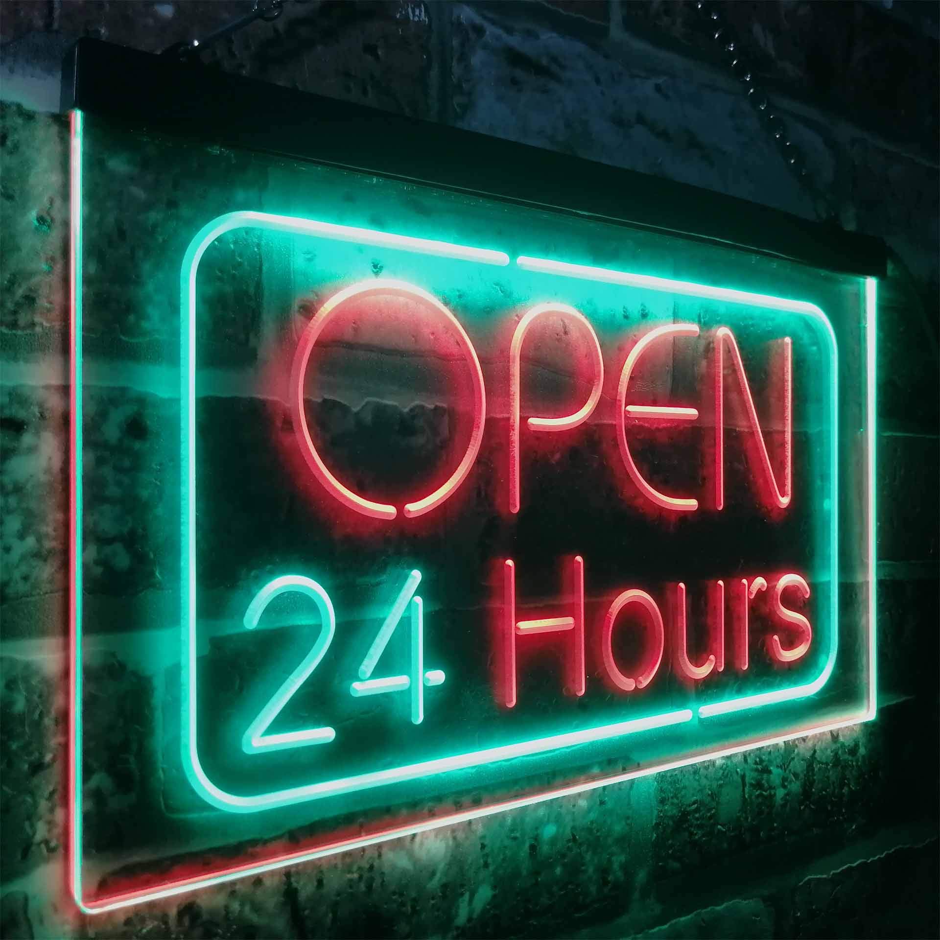 ADVPRO 24 Hours Open Shop Overnight Display Dual Color LED Enseigne Lumineuse Neon Sign Vert et Rouge 600 x 400mm st6s64-i2384-gr