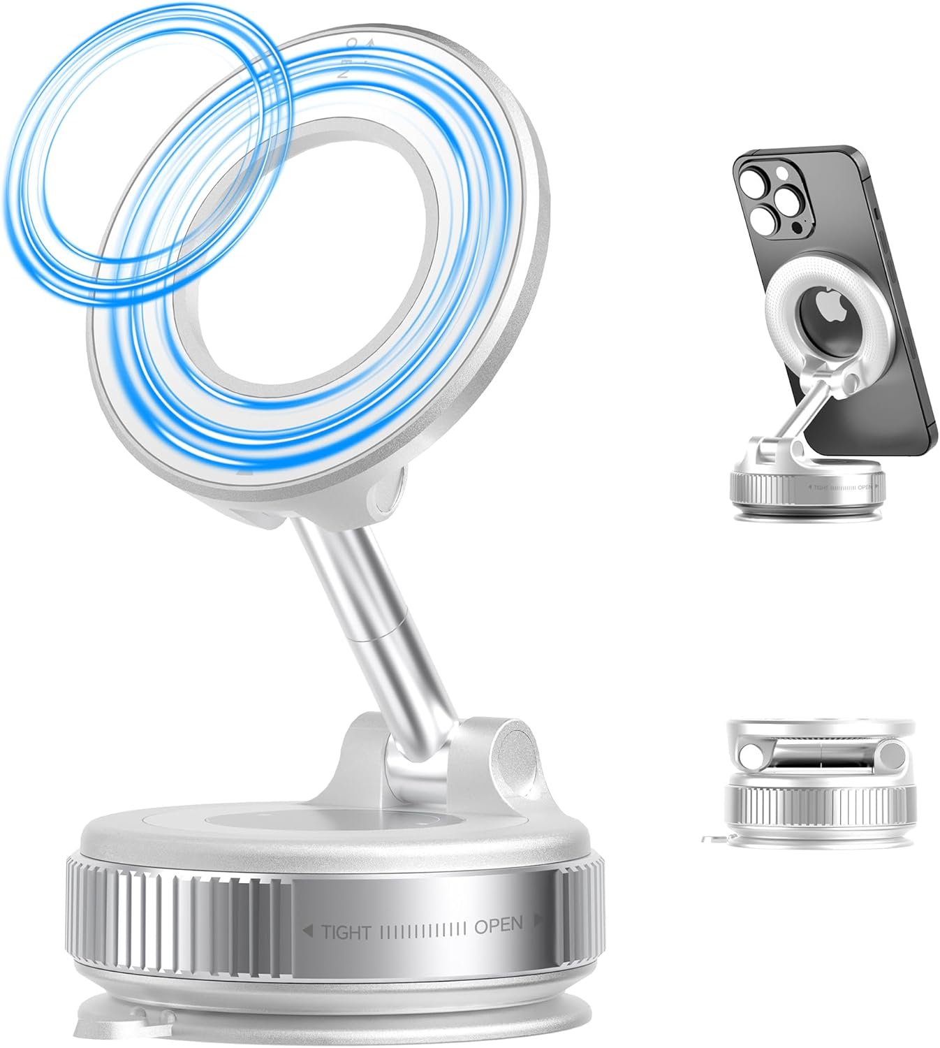 Vacuum Suction Cup Magnetic Phone Holder, Upgraded 360° Adjustable Magnetic Suction Cup Phone Mount for Car/Gym/Mirror/Smooth Surface, for iPhone, Android Smartphones(Black)