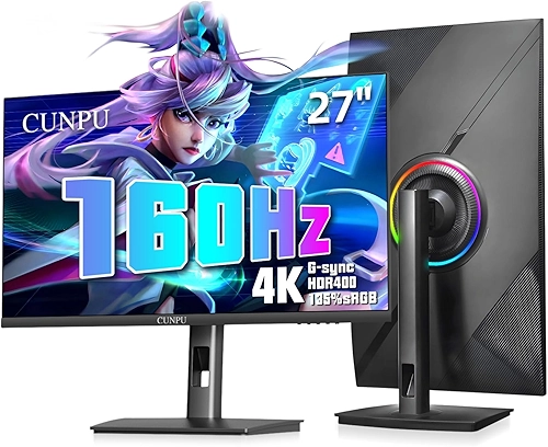 Monitor de jogos de 27 polegadas 4K 144/160Hz, UHD 3840x2160 Fast IPS Panel PC Monitor, 135% sRGB, HDR400Nit, Freesync & G-sync, suporta PS5 Xbox 4K 120Hz, HDMI 2.1, DP 1.4, ajuste de altura