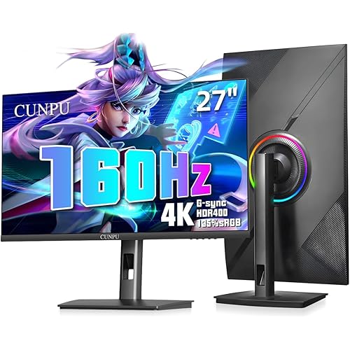 27 Inch 4K 144/160Hz Gaming Monitor, UHD 3840x2160 Fast IPS Panel PC Monitor, 135% sRGB, HDR400Nit, Freesync & G-sync, Support PS5 Xbox 4K 120Hz, HDMI 2.1,DP 1.4, Height/Vertical Adjustment
