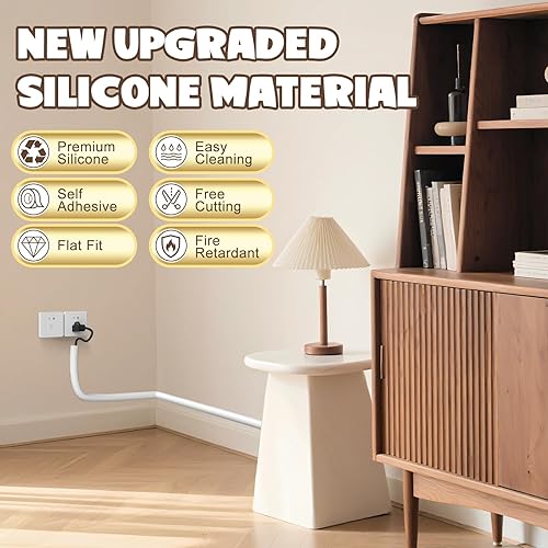 Miniatura 3 de Ocultador de cable de pared de 39 pulgadas, cubierta de cable autoadhesivo de silicona, cubiertas de alambre flexibles para cables, cubierta de