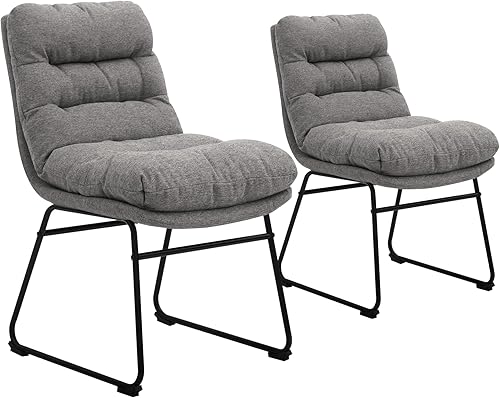 Miniatura 4 de CangLong Modern Accent - Juego de 2 sillas de cocina con respaldo acolchado suave de tela en patrón a cuadros y patas cromadas, color gris Gris,Verde