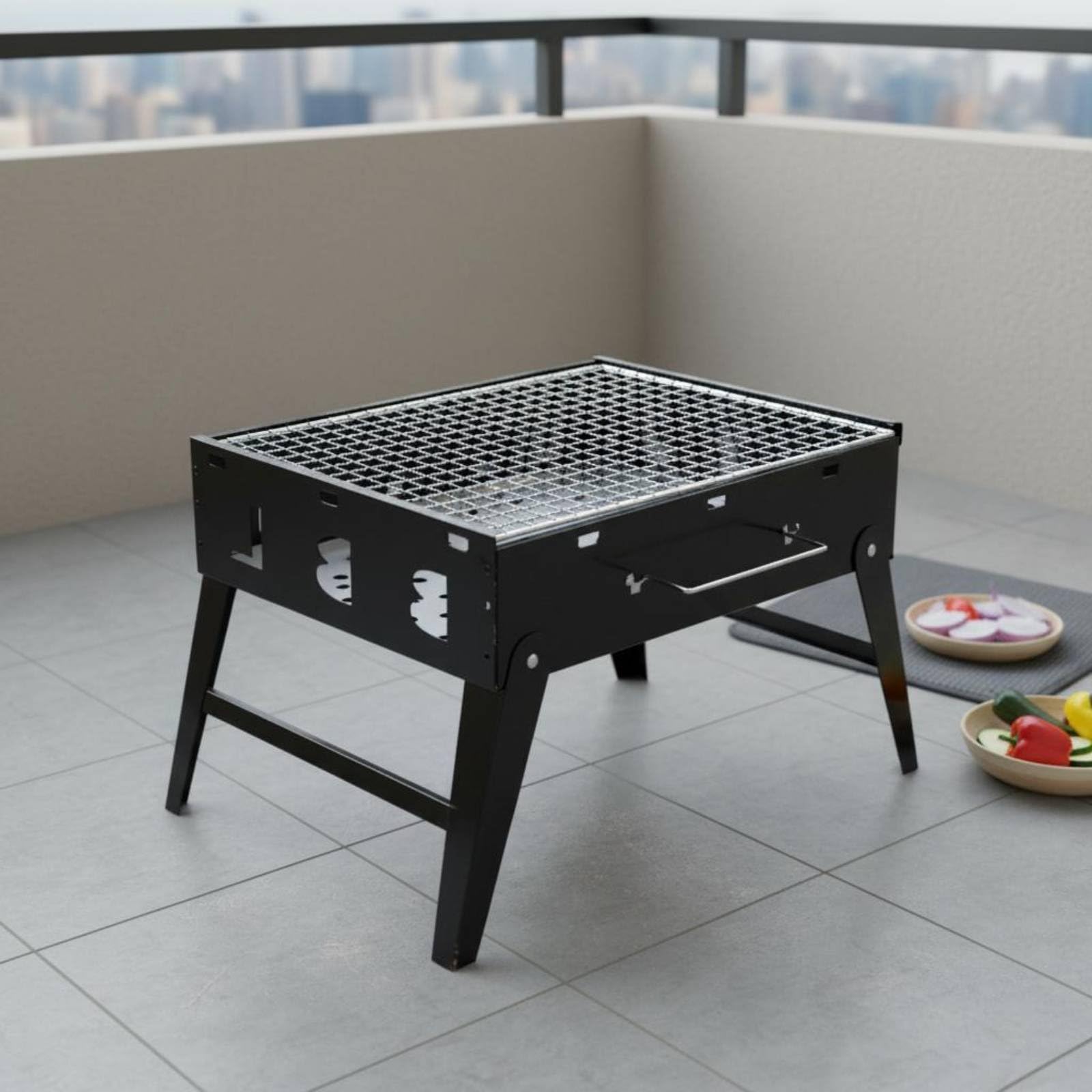 Griglia a Carbone Portatile Graticola Pieghevole Braciere Acciaio Griglia Barbecue da Tavolo Struttura Valigetta Manico Integrato Montaggio Semplice