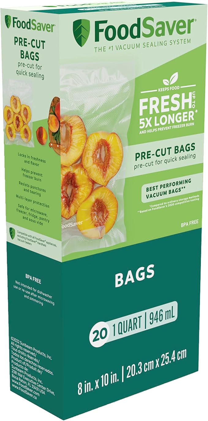 FoodSaver 1Quart Precut Vacuum Seal Bags with BPAFree