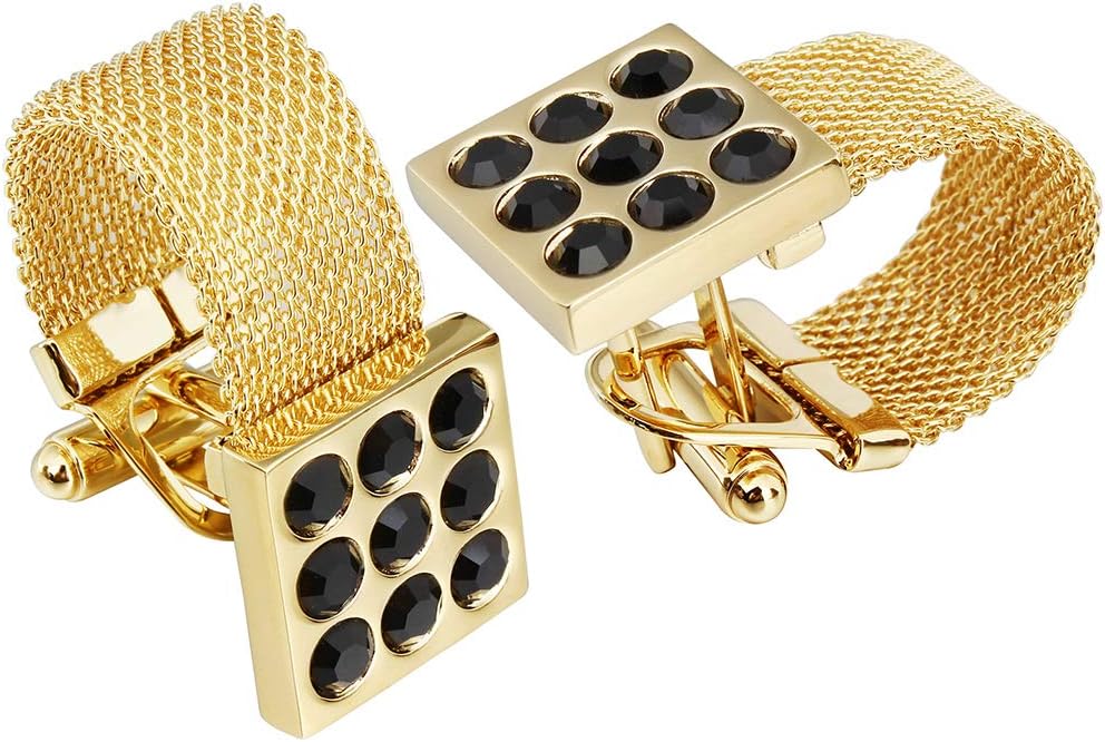 HAWSON Mens Cufflinks with Chain - Stone and Shiny Gold Tone Shirt Accessories - Party Gifts for Young Men