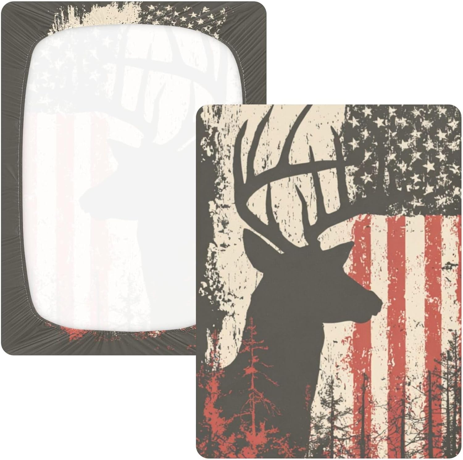 Deer American Flag Crib Sheets Soft Breathable Fitted Cotton Baby Crib Sheets Mattress Cover for Girl Boy, 52" x 28" x 9"