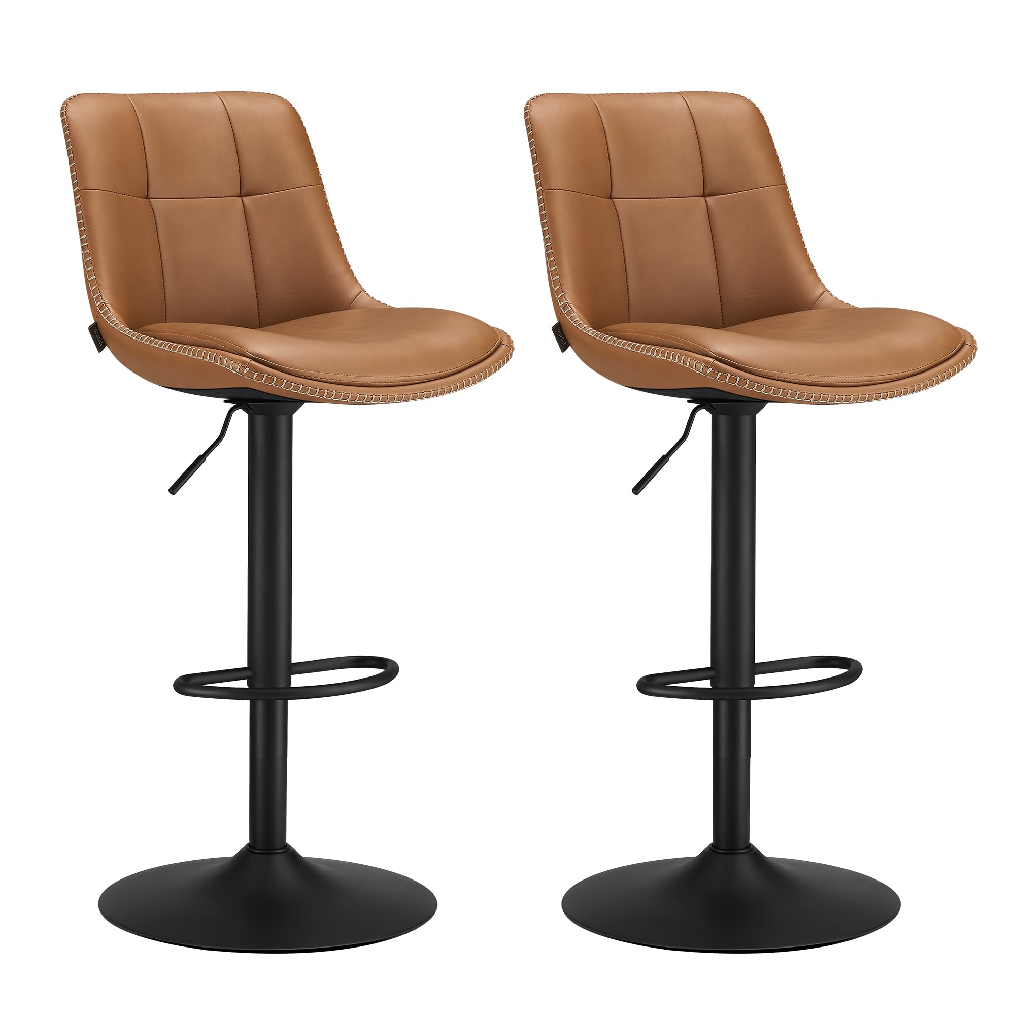 VASAGLE Juego de 2 Taburetes de Bar, Sillas Altas Giratorias Regulables en Altura, Acolchado PU, Sillas de Cocina con Respaldo y Reposapiés, Comedor, Mostrador, Acero, Marrón Caramelo LJB095K01 The Forest Stewardship Council
