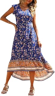 PRETTYGARDEN Women's Summer Maxi Dress Casual Floral V Neck Cap Sleeves Boho High Low Flowy Midi Long Sun Dresses Price In India