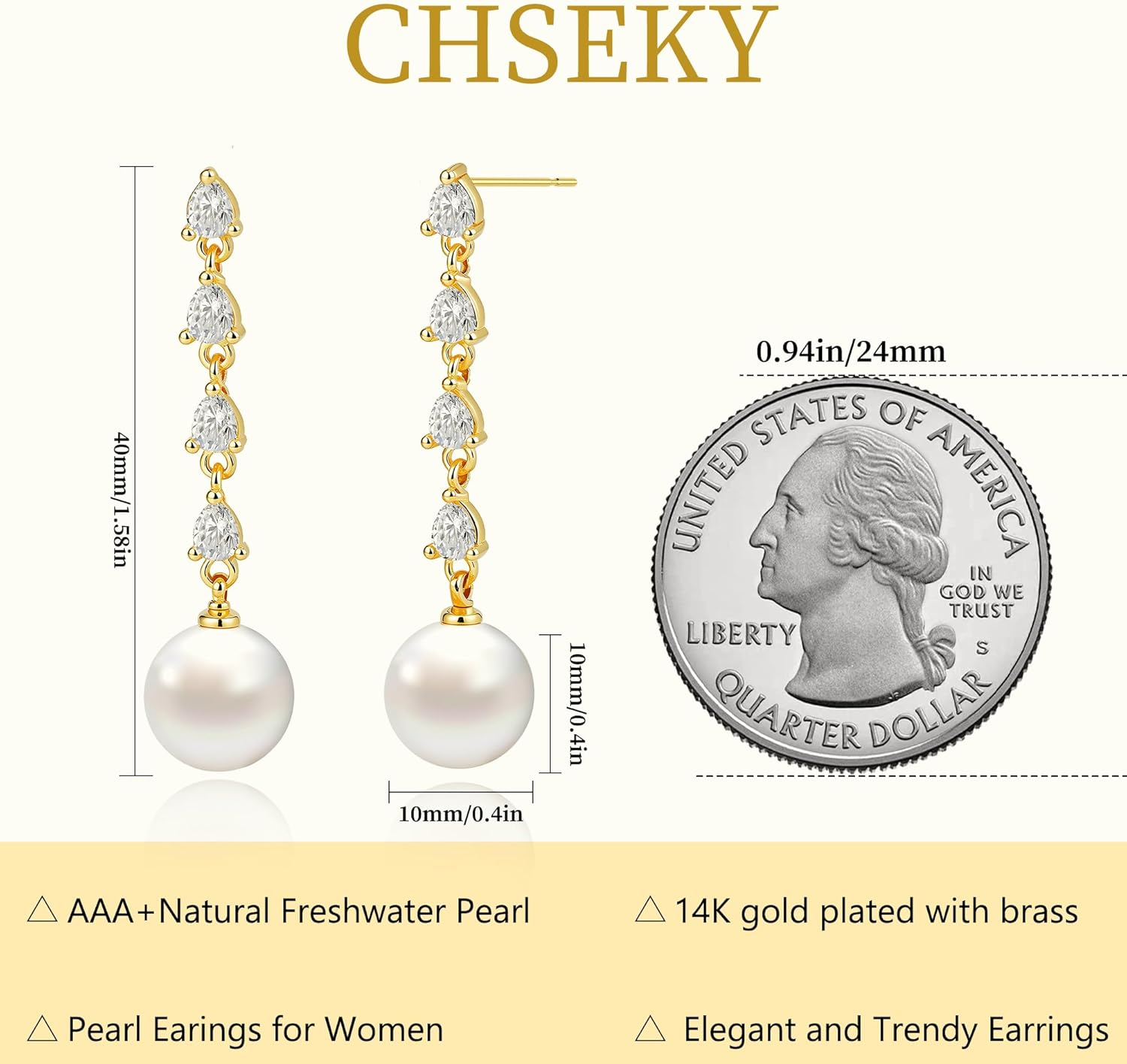 CHESKY Pearl Earrings for Women Small Freshwater Pearl Drop Dangle Earrings 14K Gold Plated Dainty Stud Earrings for Women Elegant Gold Studs Trendy Bridal Wedding Jewelry Gifts