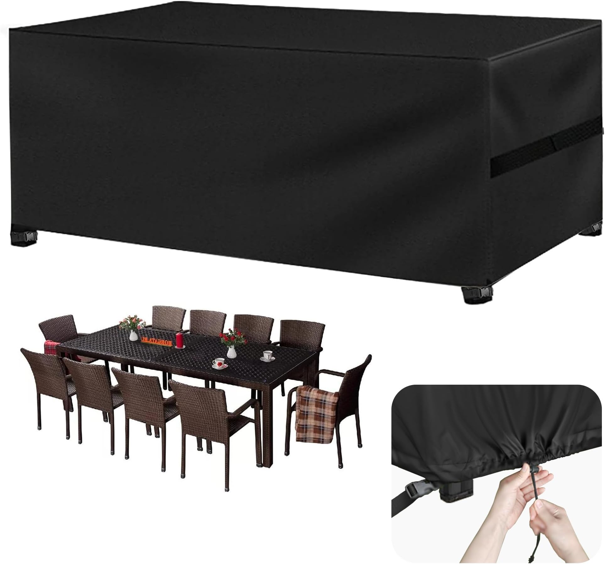 Fireowl Garden Furniture Cover Waterproof - 242x162x100cm Rectangular Outdoor 6 - 8 Seater Patio Rattan Table & Chair Set Covers- 600D Heavy Duty Outside Sofa Protector for Dining Bench Set