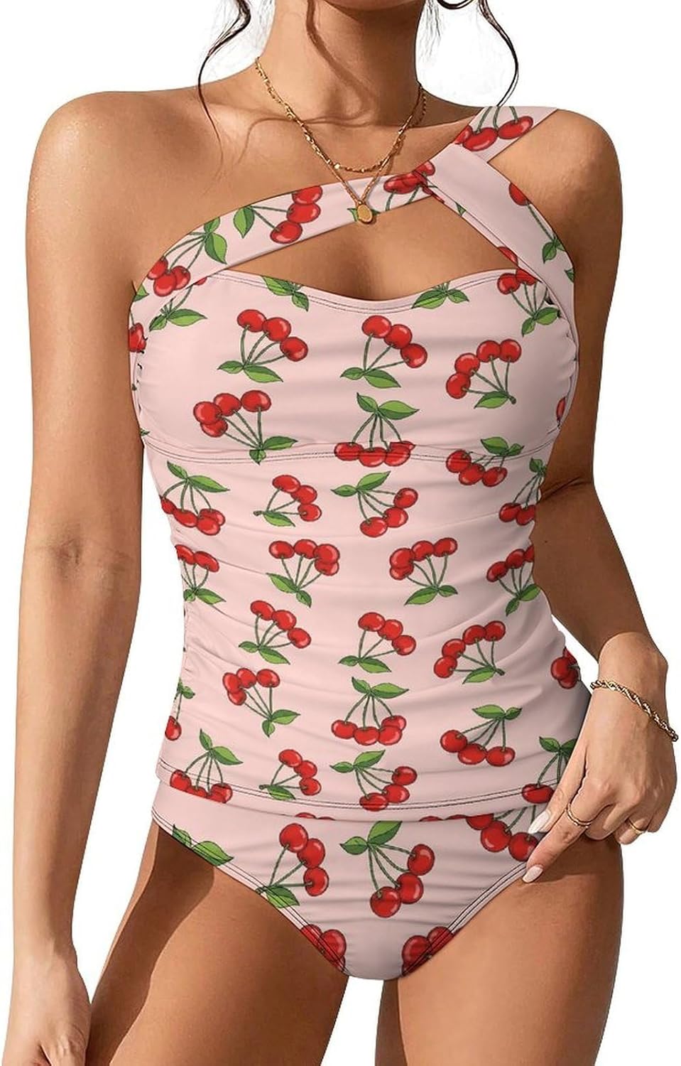 Women's Two Piece Whale Tankini Swimsuits One Shoulder Tummy Control Bathing Suits Swim Tops with Bottom Swimwear XXL
