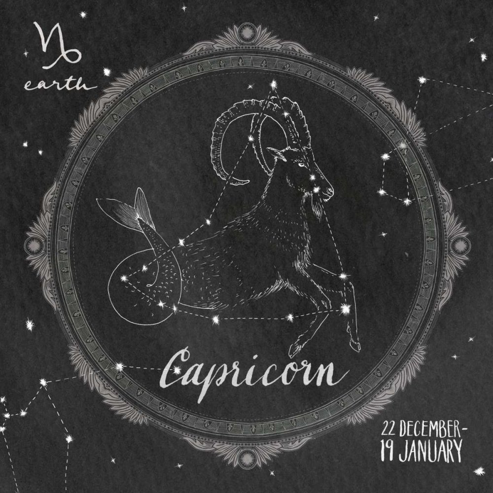 ART-PRINT-on-matte-paper-220gr- Night Sky Capricorn Miller Sara Zieve - Nature square Image black calendar capricorn chalk chart constellation Fine art Print 25_X_25_in