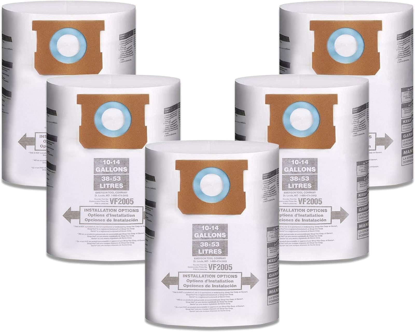 5 Pack Replacement Vacuum Filter Bags, Shop Vac Bags 1014 Gallon, Wet