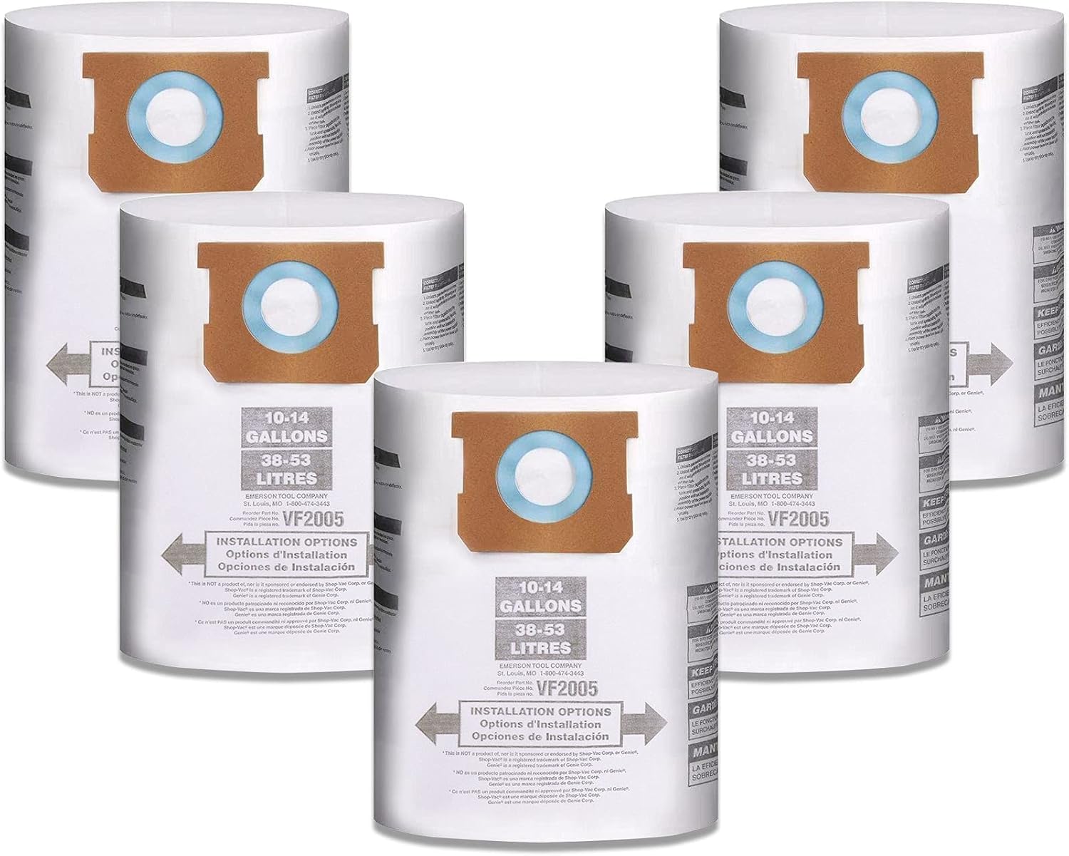 5 Pack Replacement Vacuum Filter Bags, Shop Vac Bags 1014 Gallon, Wet